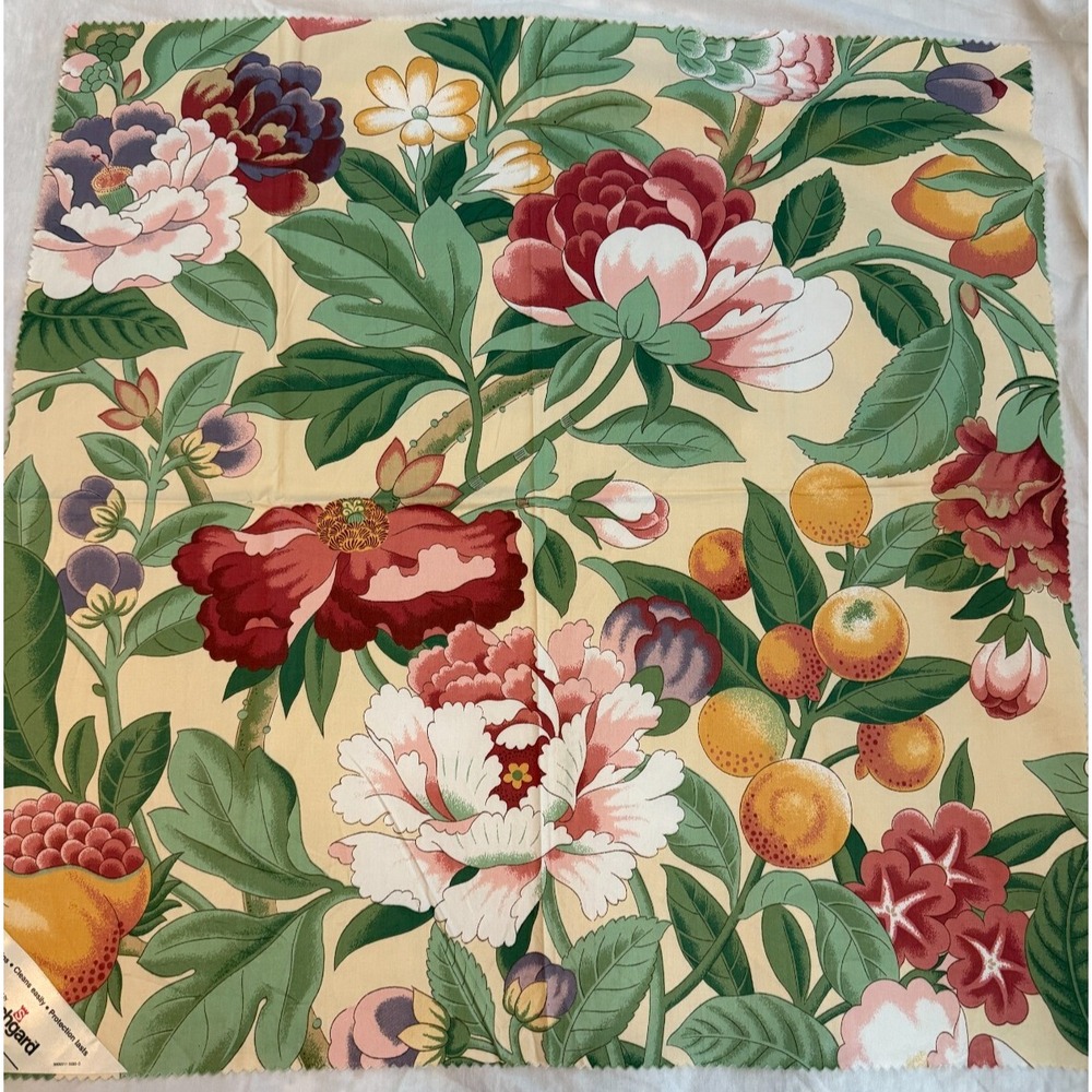 New Botanical Plants Fabric 26"x‎ 26" Remnant Pomegranate Fruits Scotchgard